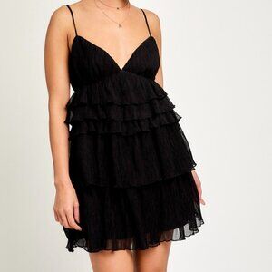 ON MY SIDE BLACK RUFFLE MINI DRESS